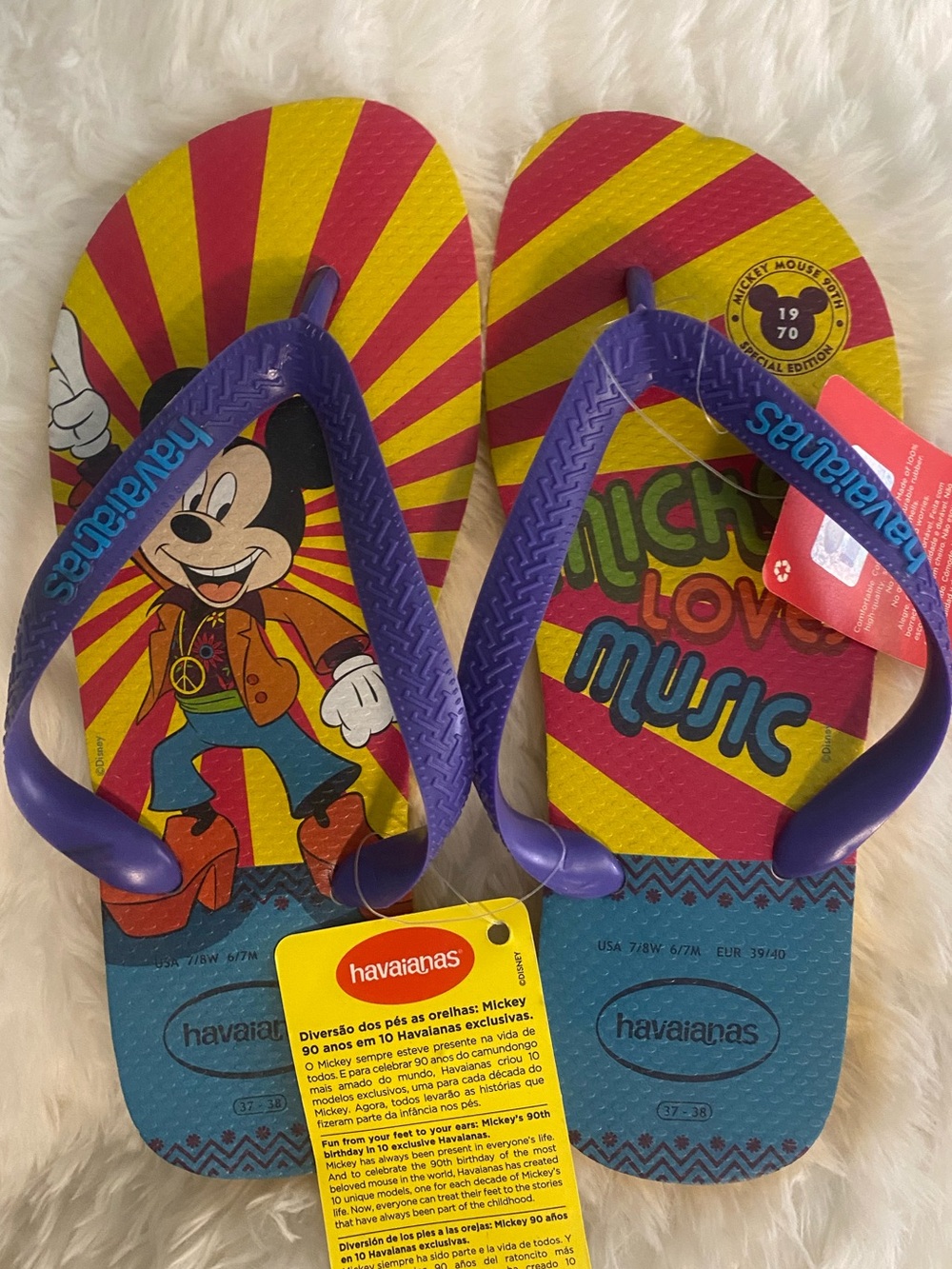 Havaianas Mickey Love Music Flip Flops - Yellow & Purple